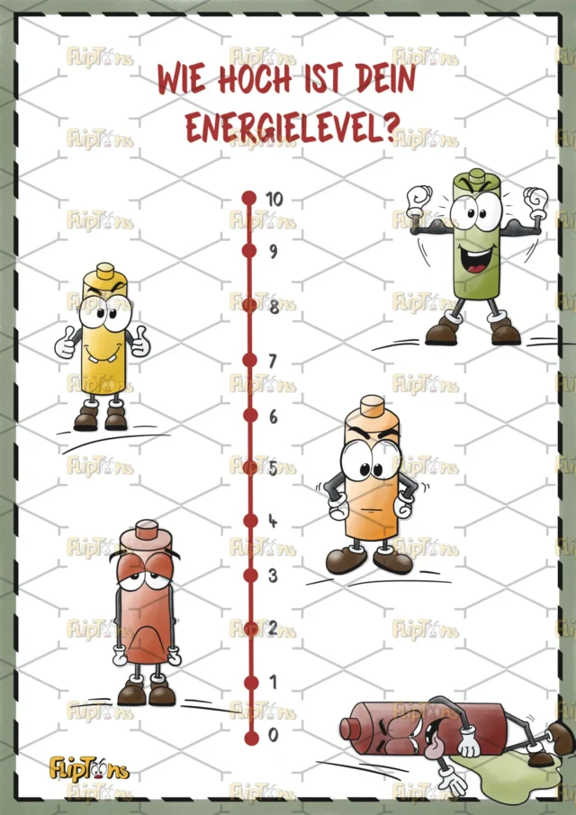 Batterie Energielevel Skala Hochkant - mit Text