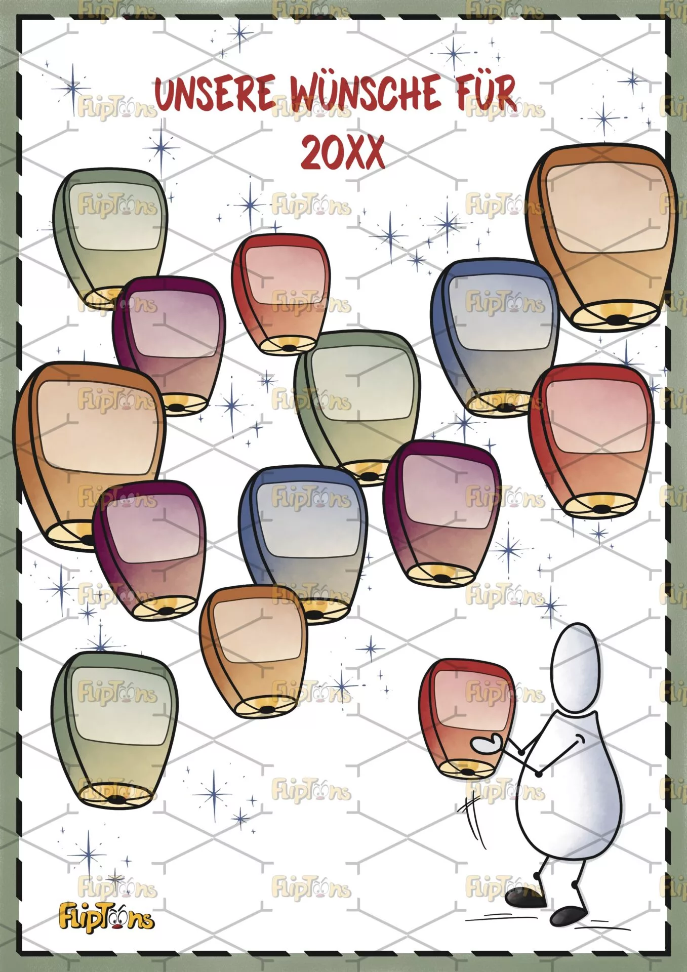 Wunschlaterne Hochkant - mit Text