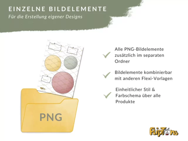 Gelber PNG-Ordner mit drei Kreiselementen in Gelb, Grau und Rosa, die Vorteile von Design-Bildelementen zeigen