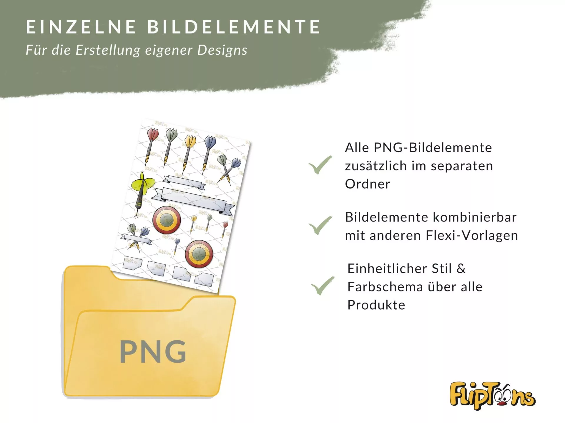 Einzelne Bildelemente im PNG-Format für Design-Vorlagen mit Pfeilen, Blumen und Designelementen in einem Ordner.