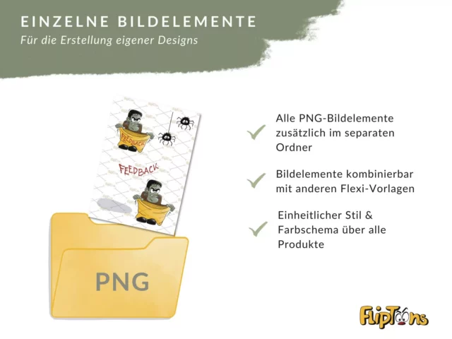 Einzelne PNG-Bildelemente für Design-Erstellung: Feedback-Grafiken in separatem Ordner, kombinierbar mit anderen Vorlagen, einheitlicher Stil.