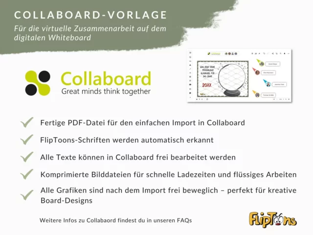 Collaboard-Vorlage für virtuelle Zusammenarbeit: Digitales Whiteboard mit Funktionen und Vorschau-Interface