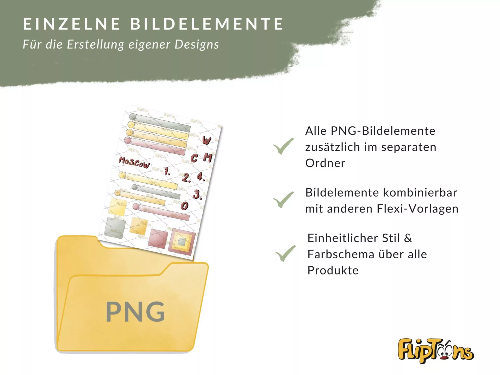PNG-Bildelemente für Designs: Ordner mit Pinseln, Stiften und Farbmustern für konsistente Designerstellung.