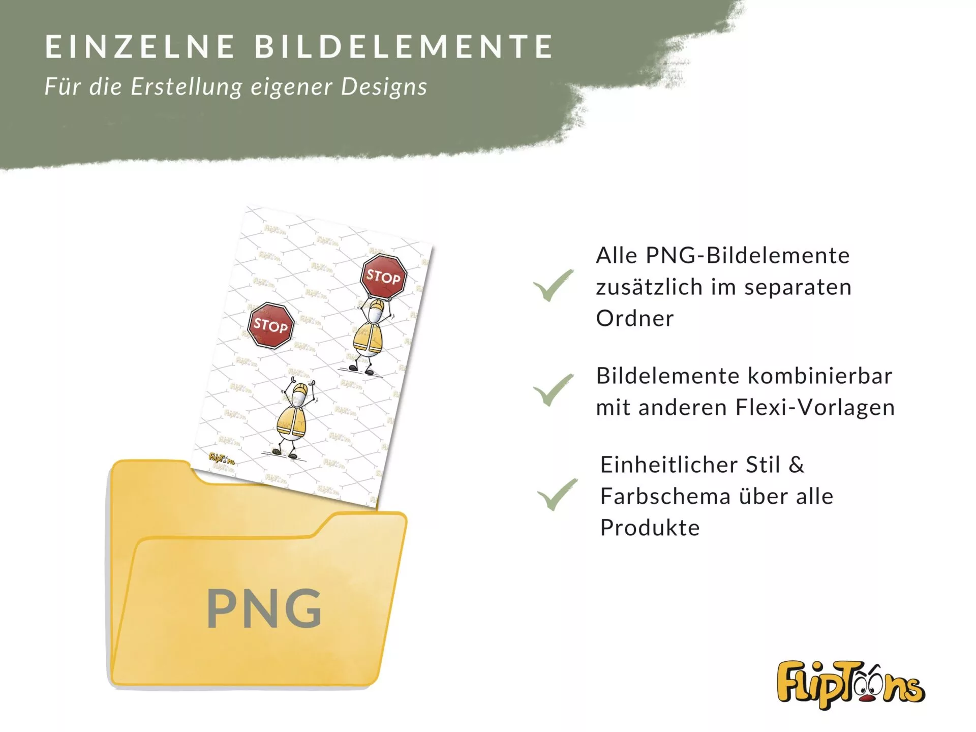 PNG-Bildordner mit Cartoon-Figuren und Stoppschildern, die Vorteile von Bildelementen für Design-Vorlagen zeigen