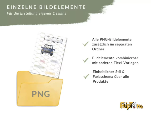Einzelne Bildelemente PNG-Ordner für eigene Designs mit Autos und Grafiken