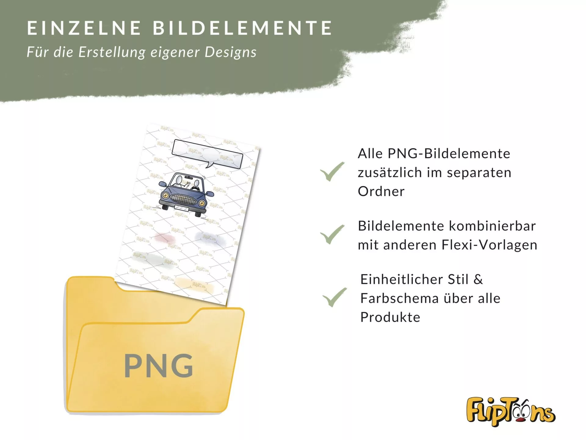 Einzelne Bildelemente PNG-Ordner für eigene Designs mit Autos und Grafiken