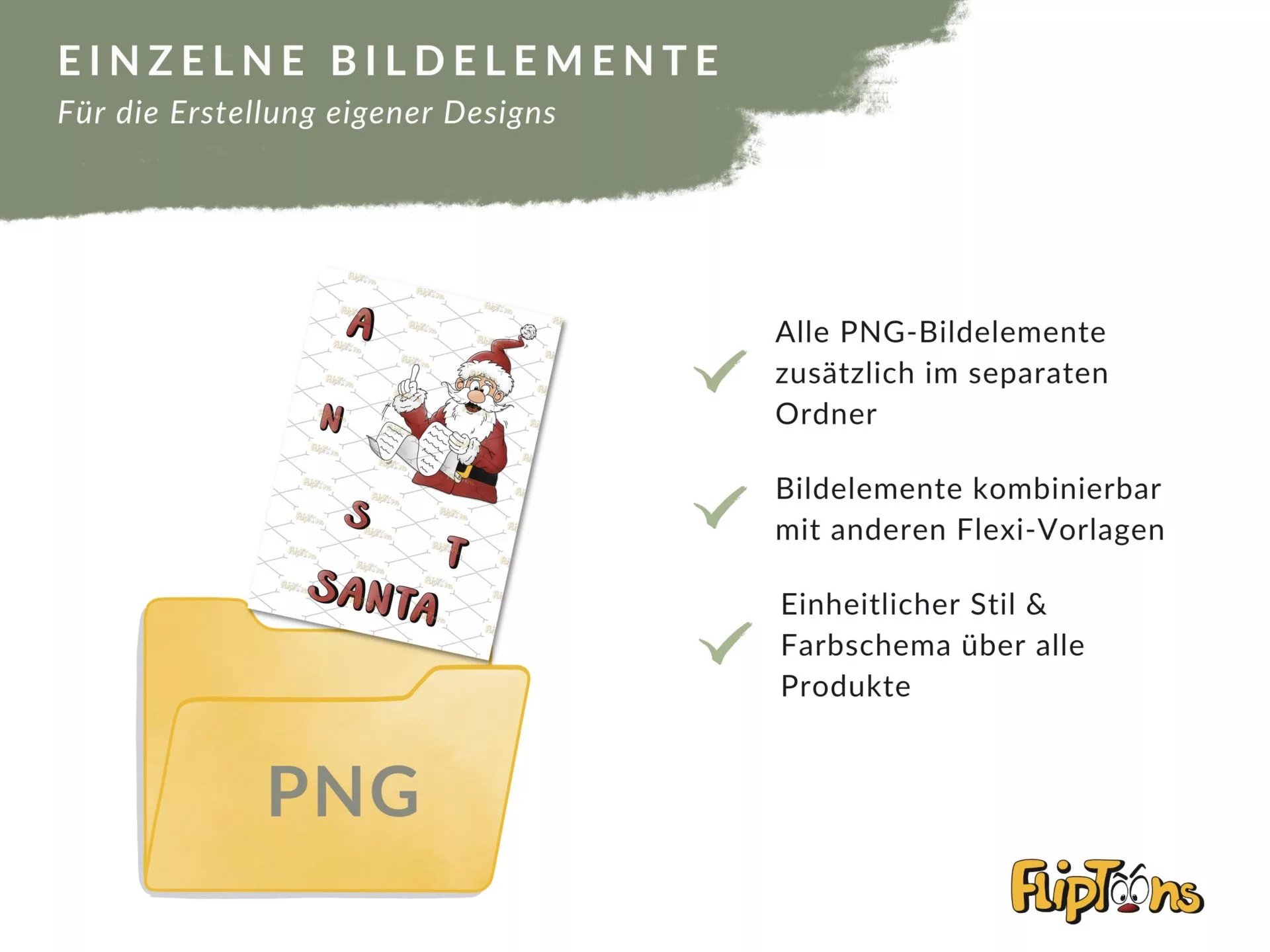 Einzelne PNG-Bildelemente für Designerstellung: Santa-Grafik, kombinierbar mit anderen Vorlagen, einheitlicher Stil.