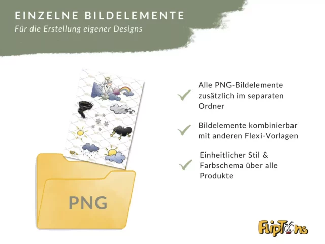 Einzelne Bildelemente als PNG-Dateien für individuelle Designs mit einheitlichem Stil und Farbschema.
