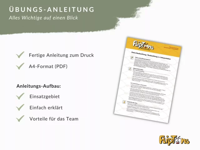 Übungsanleitung im A4-PDF-Format mit Einsatzgebiet, einfacher Erklärung und Team-Vorteilen